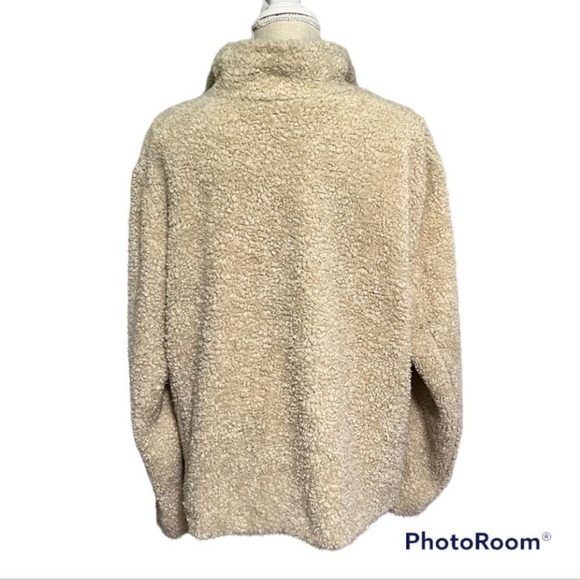 Pendleton Beige deep pile Sherpa fleece plaid accent full zip cozy warm jacket - Picture 5 of 9